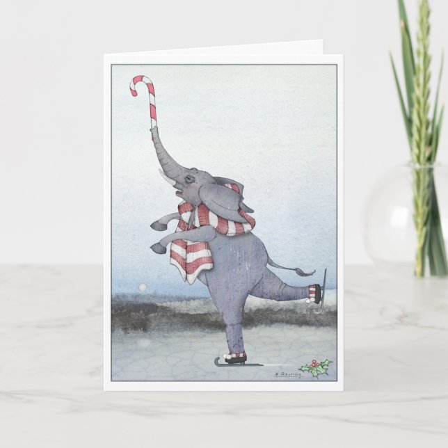 Carte de vacances Eléphant de Patinage de Noël (Devant)
