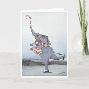 Carte de vacances Eléphant de Patinage de Noël