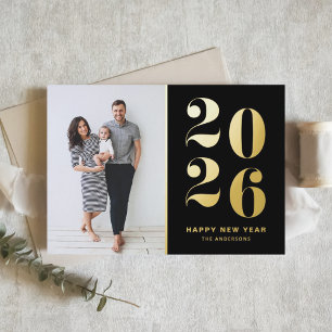 Carte De Vacances En Aluminium 2024 Modern Bold Typographie Black New Year Photo