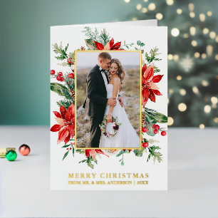 Carte De Vacances En Aluminium Aquarelle Poinsettia Floral Nouvelle mariée Elegan