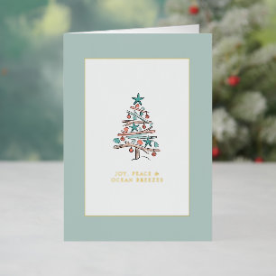 Carte De Vacances En Aluminium Arbre de Noël Familial en Bois Flotté de Plage