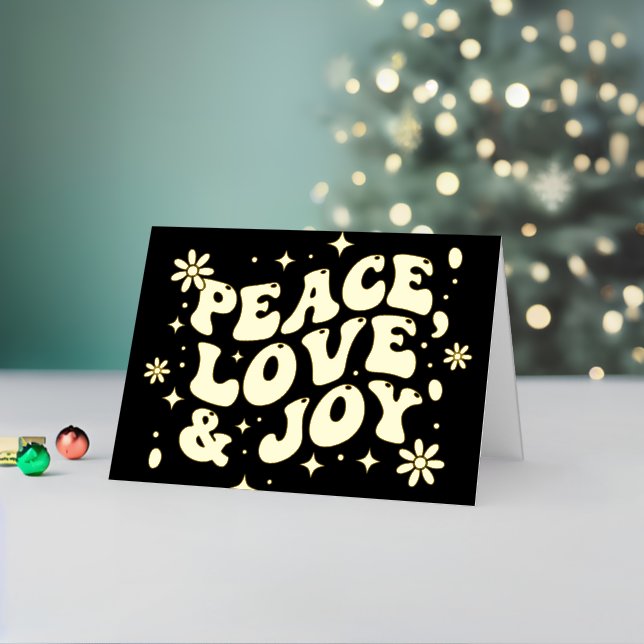 Carte De Vacances En Aluminium Black Retro Groovy Peace Love Joy Christmas (Vacances In Situ 2)