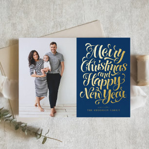 Carte De Vacances En Aluminium Bleu Marine Joyeux Noël et Bonne Année Photo
