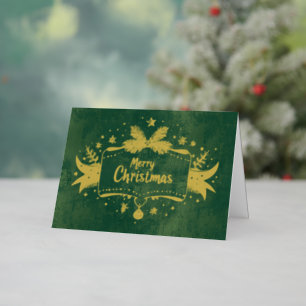 Carte De Vacances En Aluminium Carte de Noël Rustique Verte avec Texte en Dorure