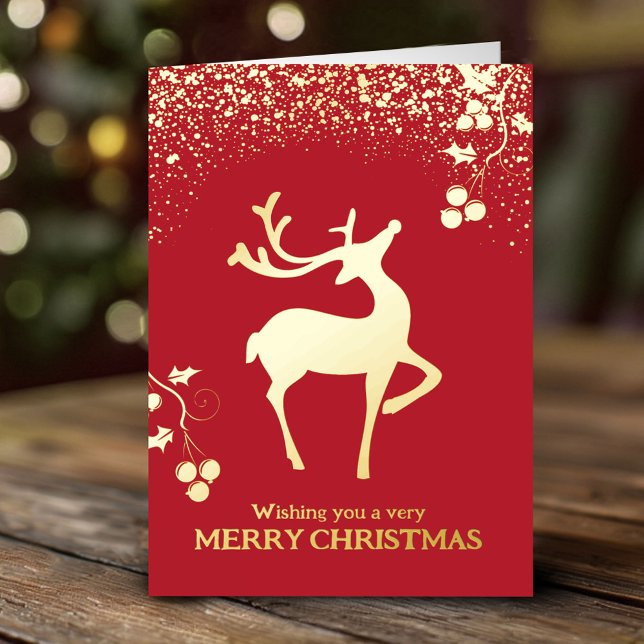 Carte De Vacances En Aluminium Christmas dashing reindeer red gold simple custom (Créateur téléchargé)