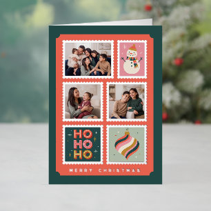 Carte De Vacances En Aluminium Collage de photos de timbres-poste de Noël rétro