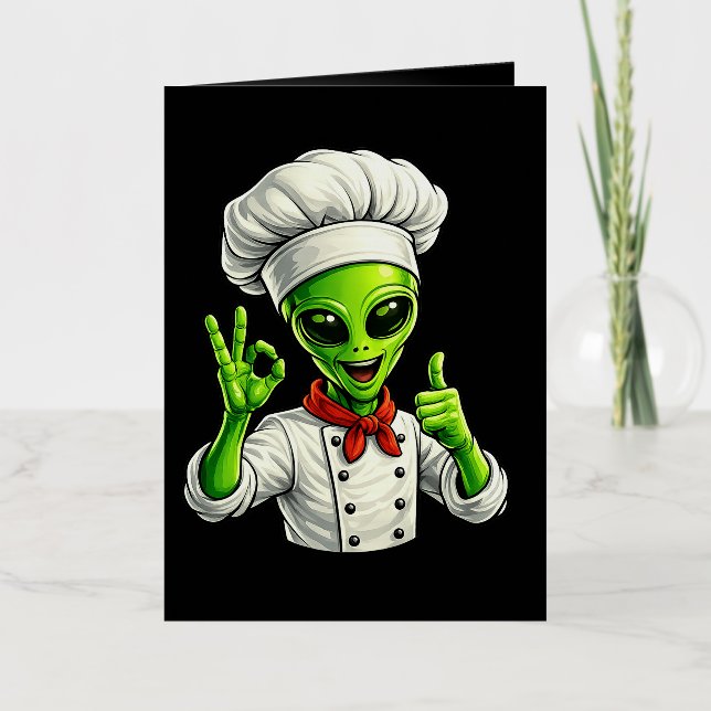 Carte De Vacances En Aluminium Conception drôle de chef extraterrestre Cuisinier  (Recto)