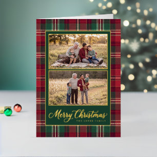 Carte De Vacances En Aluminium Conception Tartan Deux Photo Joyeux Noël