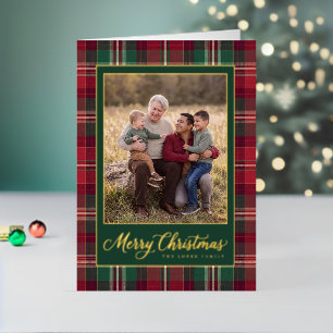 Carte De Vacances En Aluminium Conception Tartan Joyeux Noël Photo de Famille