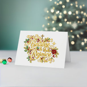 Carte De Vacances En Aluminium Croyance & Joie poinsettia et crèche