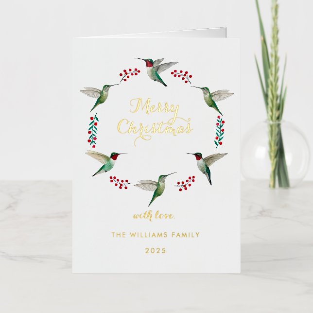 Carte De Vacances En Aluminium Custom Hummingbird Christmas Foil Holiday Card (Recto)