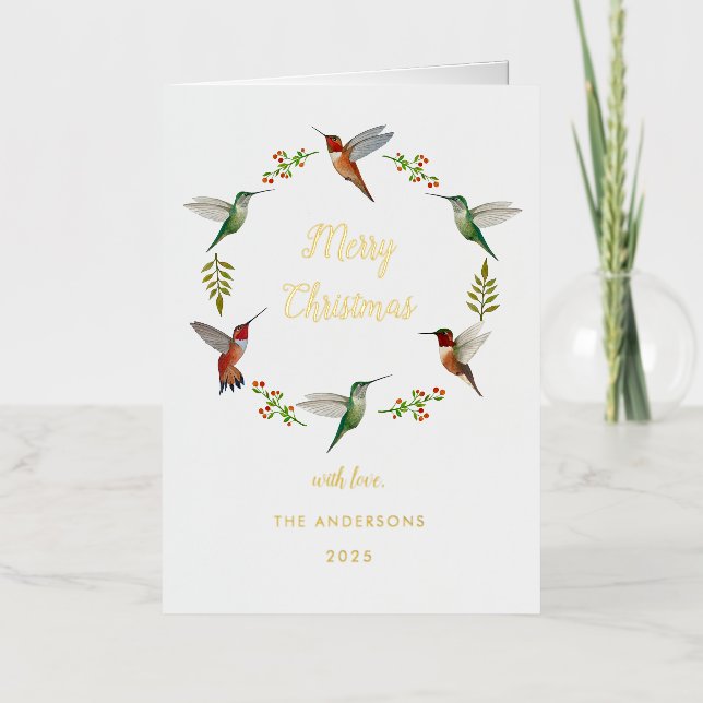 Carte De Vacances En Aluminium Custom Hummingbird Christmas Foil Holiday Card (Recto)