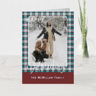Carte De Vacances En Aluminium Élégant Classy Rustic Plaid Motif Gold