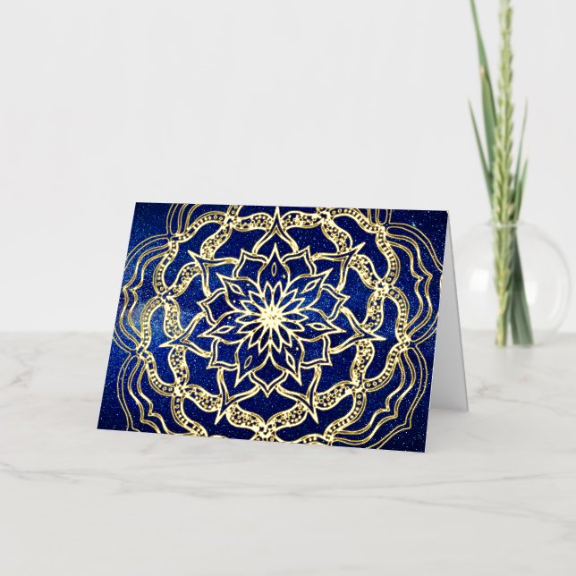 Carte De Vacances En Aluminium Elegant Luxury Gold & Navy Blue Mandala Reiki Yoga (Recto)