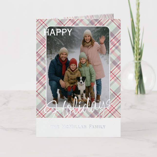 Carte De Vacances En Aluminium Élégant Rustique Élégant Motif Carreaux Or (Recto)