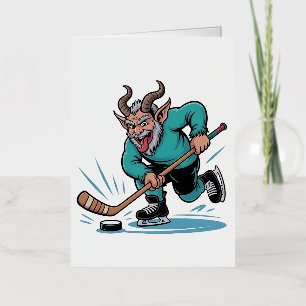 Carte De Vacances En Aluminium Evil Krampus Jouer Hockey sur glace Sport de Noël