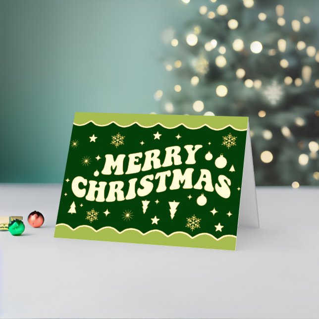 Carte De Vacances En Aluminium Green Retro Groovy Merry Christmas (Vacances In Situ 2)
