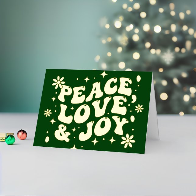 Carte De Vacances En Aluminium Green Retro Groovy Peace Love Joy Christmas (Vacances In Situ 2)