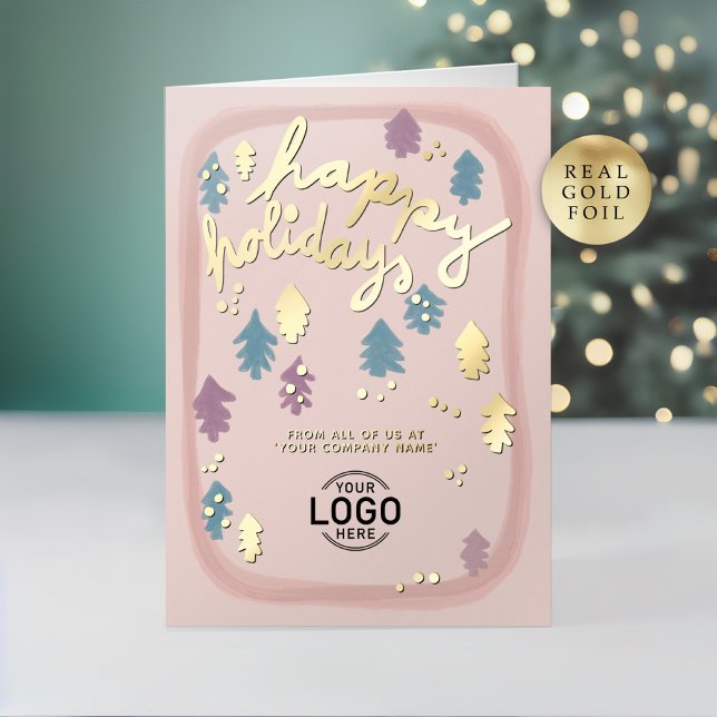 Carte De Vacances En Aluminium Hand Painted Cute Blush Pink Pine Trees Business (Créateur téléchargé)