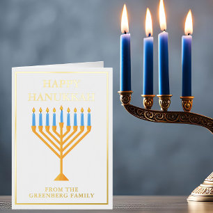 Carte De Vacances En Aluminium Happy Hanoukka Menorah Elegant Custom Gold