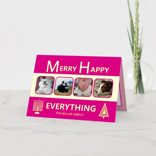 Carte De Vacances En Aluminium Interfaith 4 Photo Trendy Simple Pink Gold (Recto)