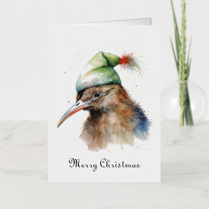 Carte De Vacances En Aluminium Joli oiseau Kiwi avec un chapeau d'elfe de Noël, p