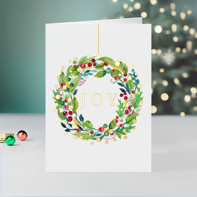 Carte De Vacances En Aluminium Joy Berry Wreath Folded Foil Holiday Card (Vacances In Situ 2)