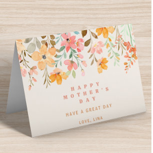 Carte De Vacances En Aluminium Joyeuse fête des mères Fleurs d'aquarelle rose