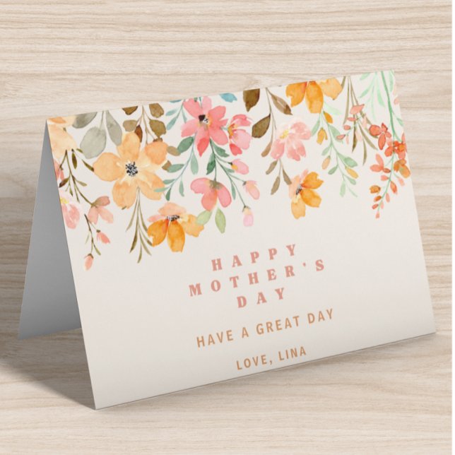 Carte De Vacances En Aluminium Joyeuse fête des mères Fleurs d'aquarelle rose (Créateur téléchargé)