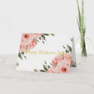 Carte De Vacances En Aluminium Joyeuse fête des mères Fleurs roses Photo Gold