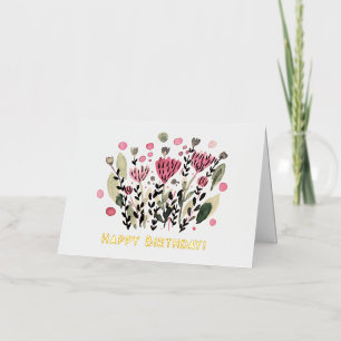 Carte De Vacances En Aluminium Joyeux anniversaire Cute corail rétro doodflowers