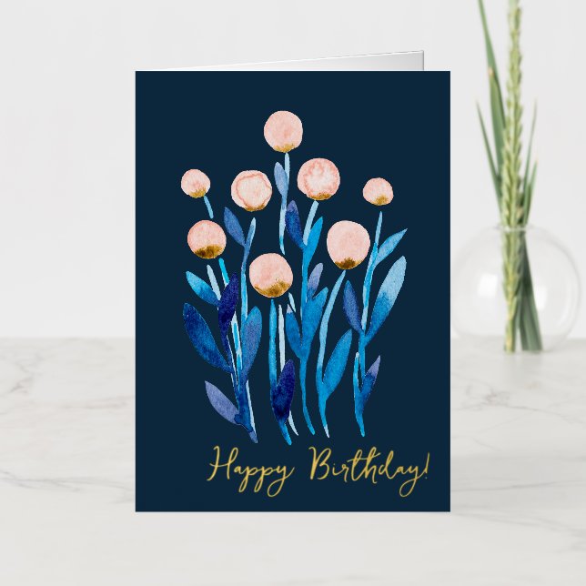 Carte De Vacances En Aluminium Joyeux anniversaire fleurs d'aquarelle minimale (Recto)