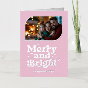 Carte De Vacances En Aluminium Joyeux et brillant Noël rose et argent