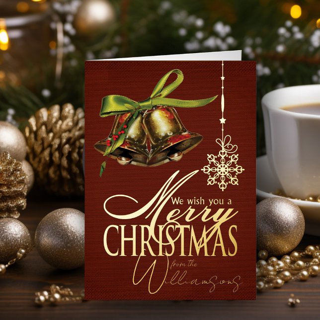 Carte De Vacances En Aluminium Joyeux voeux de Noël Retro Xmas Card Gold Foil (Elegant vintage merry Christmas Card personalized holiday card with name)