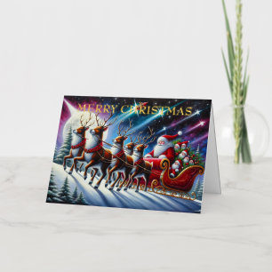 Carte De Vacances En Aluminium Le traîneau du Père Noël avec six rennes sous le c