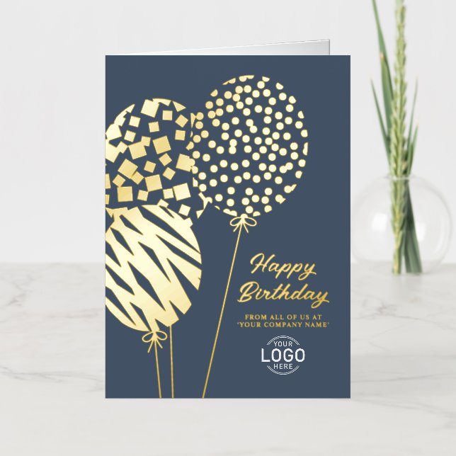 Carte De Vacances En Aluminium Logo Playful Balloons Dusty Blue Business Birthday (Recto)
