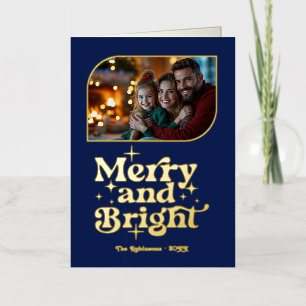 Carte De Vacances En Aluminium Marine Bleu & Or Joyeux et Bright Photo Noël