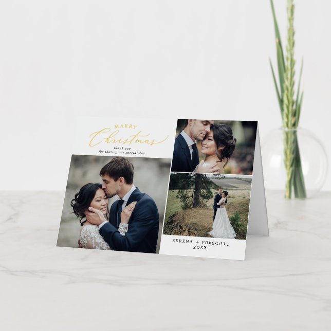 Carte De Vacances En Aluminium Merci photo Mariage Gold Foil délicat (Recto)