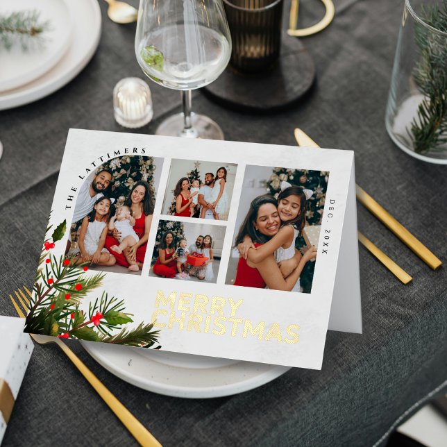 Carte De Vacances En Aluminium Merry Christmas Moments Photos Wrapped in Joy (A timeless Christmas card design to showcase your family’s favorite holiday moments.)