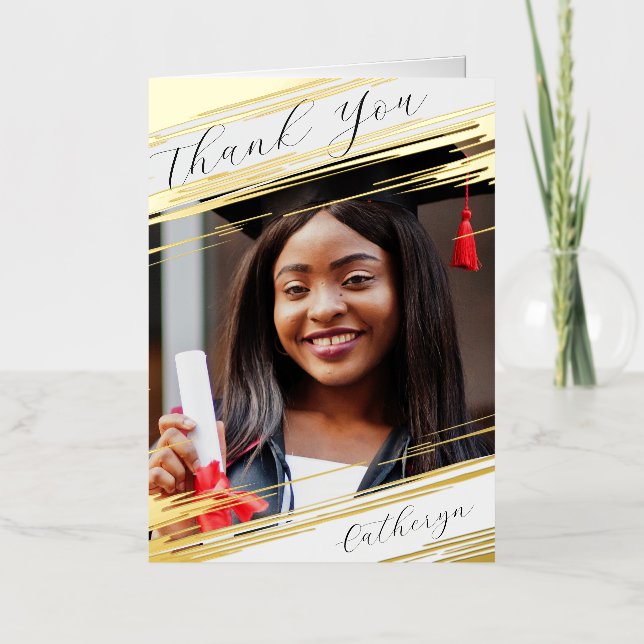 Carte De Vacances En Aluminium Moderne Elegant Chic Ajouter Photo Graduation Merc (Recto)