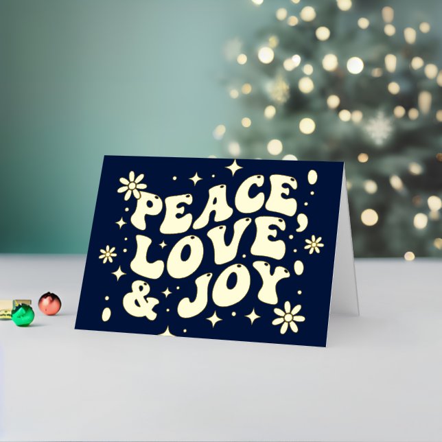 Carte De Vacances En Aluminium Navy Blue Retro Groovy Peace Love Joy Christmas (Vacances In Situ 2)