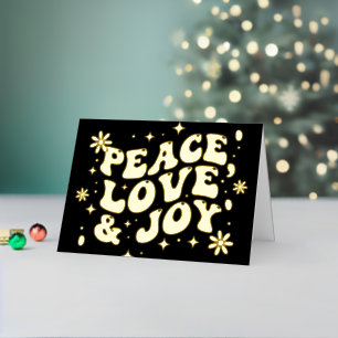Carte De Vacances En Aluminium Noël Black Retro Groovy Paix Amour Joie
