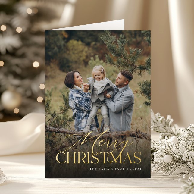 Carte De Vacances En Aluminium Noël Botanique Verticale Photo pliée Or (Créateur téléchargé)