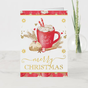 Carte De Vacances En Aluminium Noël Cookies et Cacao Chaud Aquarelle Rouge