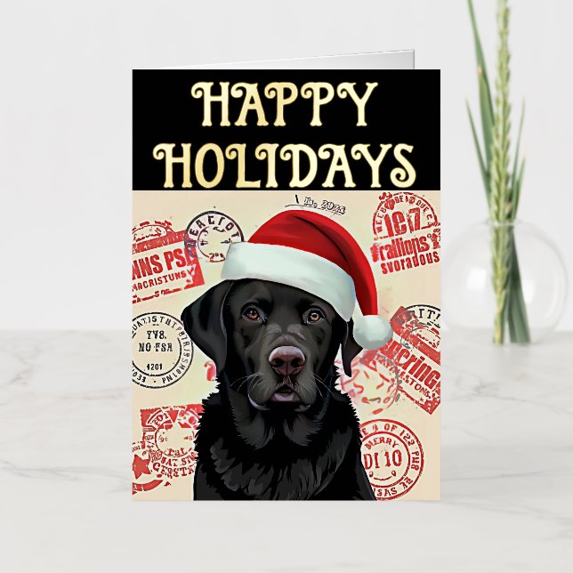 Carte De Vacances En Aluminium Noël labrador noir (Recto)