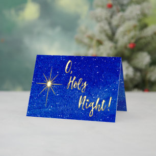 Carte De Vacances En Aluminium O Holy Night Gold Star Bleu Religieux Gilded