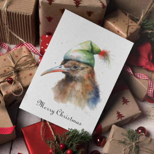 Carte De Vacances En Aluminium Oiseau Kiwi mignon en Casquette elfe de Noël, cout