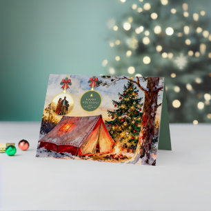 Carte De Vacances En Aluminium Ornement de Noël photo aquarelle rustique de campi