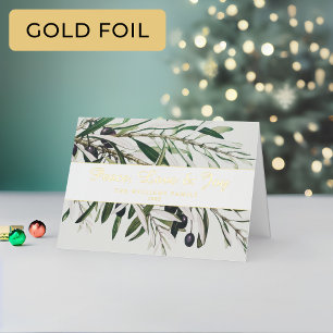 Carte De Vacances En Aluminium Peace Love and Joy Vintage Olive Branch Gold