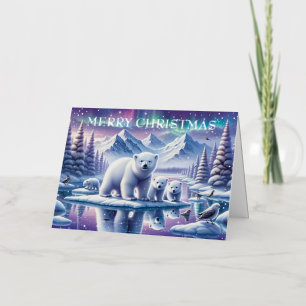 Carte De Vacances En Aluminium Peinture de la scène neigeuse de la famille des ou